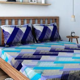 Swayam Printed Blue 160 TC Cotton Single Bedsheet with 2 Pillow Covers-image-10