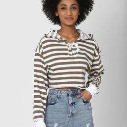 Forever 21 Olive & White Striped Sweatshirt-picture-42