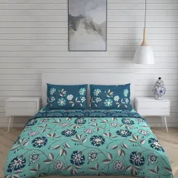 Boutique Living India Blue 112 TC Cotton Erica Queen Bed Sheet Set-image-10