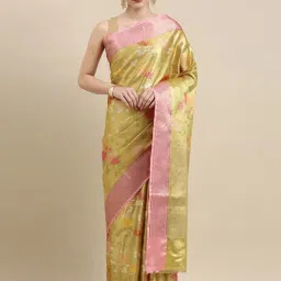 Banarasi Silk Works Golden Silk Woven Saree With Unstitched Blouse-picture-39