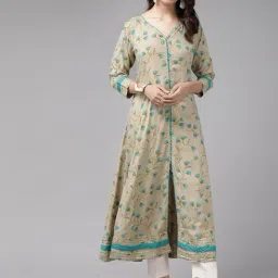 YASH GALLERY Khaki Printed A Line Kurta-image-63