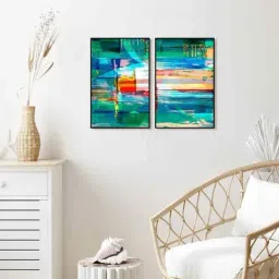 999Store Multicolor Vinyl Wall Painting Panel with Fibre Frame - Set of 2-image-83