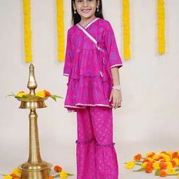 Kiddopanti Girls Pink Printed Kurta with Sharara-image-37