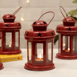 Homesake Red Metal Decorative Lantern Candle Holder - Set of 4-27