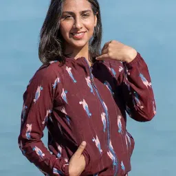 Okhai Mahogany Maroon Pure Cotton Hand Embroidered Bomber Jacket-picture-10