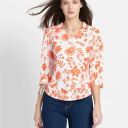 SHAYE White & Orange Floral Print Shirt-image-79