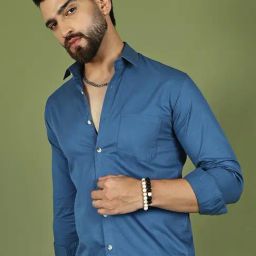 Indian Needle Blue Cotton Regular Fit Solid Casual Shirt-image-69