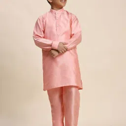Pro-Ethic Style Developer Boys Pink Sequence Full Sleeves Self Design Kurta Sets image 5