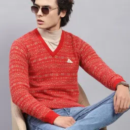 Monte Carlo Red Regular Fit Self Pattern Pullover image 5