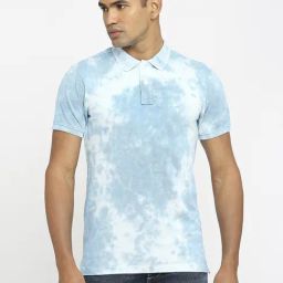 Basics Blue Cotton Muscle Fit Printed Polo T-Shirt-image-24