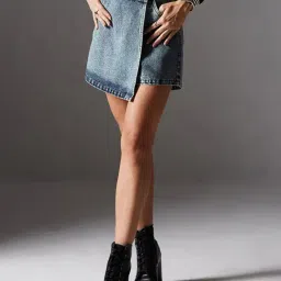 Miss Chase Blue Solid Skorts-image-99