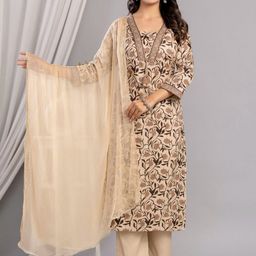 Veshviti Women Floral Printed Regular Thread Work Kurta with Trousers & With Dupatta-picture-14