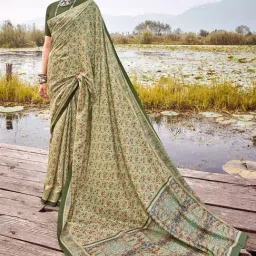 Saree Mall Green Silk Printed Saree With Unstitched Blouse-image-75