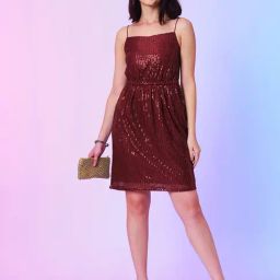 Globus Maroon¿ Embellished Fit & Flare Dress-image-28