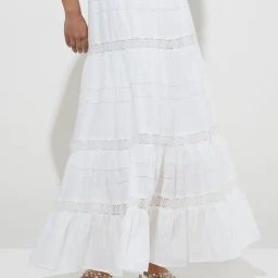 LOV by Westside White Lace Design Cotton High-Rise Tiered Skirt-image-66