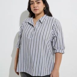 Gia by Westside Olive Stripe Printed Cotton-Blend Blouse-picture-29