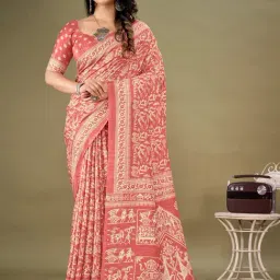 Saree Mall Peach Silk Printed Saree With Unstitched Blouse-image-33