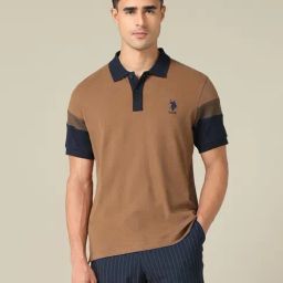 U.S. Polo Assn. Beige Cotton Regular Fit Polo T-Shirt-picture-3