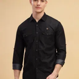 Kuons Avenue Black Slim Fit Denim Shirt-image-88