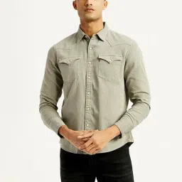 Levi's Light Grey Cotton Slim Fit Printed Shirt-picture-4