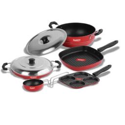 Sumeet Elegant Design Red Aluminium Cookware Set-4