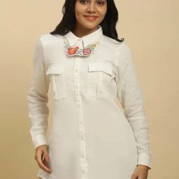 W White Cotton Regular Fit Shirt-image-94
