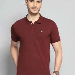 Cloak & Decker by Monte Carlo Wine Cotton Blend Regular Fit Solid Polo T-Shirt-image-35