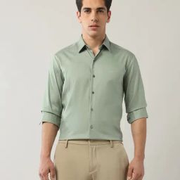 Arrow New York Green Cotton Slim fit Solid Formal Shirt-image-92