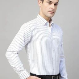 Hancock White & Navy Slim Fit Striped Shirt-image-71