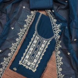 SAINOOR Floral Embroidered Sequinned Organza Unstitched Dress Material-image-60