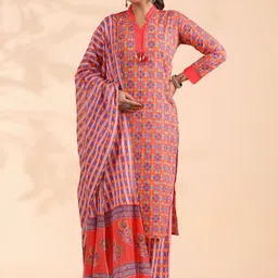Vbuyz Geometric Printed Regular Pure Cotton Kurta With Palazzos & Dupatta-16
