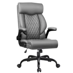 CHAIRTECH High Back Executive Office Chair with Steel Base Light Leatherette Grey for Office & Professional Use-image-34