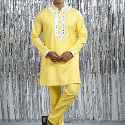 Be Desi Men Floral Embroidered Regular Kurta with Pyjamas-image-59