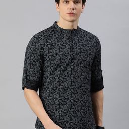Anouk Men Black & Grey Floral Printed Straight Kurta-image-66