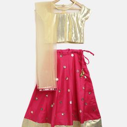 612 league Girls Golden & Pink Solid Ready to Wear Lehenga & Blouse with Dupatta-image-6