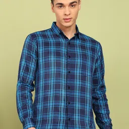 encore by INVICTUS Men Checked Spread Collar Cotton Casual Shirt-picture-29