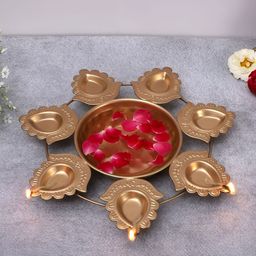 Amaya Decors Gold-Toned Mango Leaves Metal Decorative Bowl With Dia-11