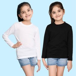 Nusyl Full Sleeves Solid Casual Wear Tee Pack of 2 - Black And White-image-87