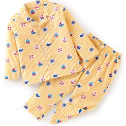 Babyhug Cotton Woven Full Sleeves Night Suit with Boat Print - Yellow-image-106