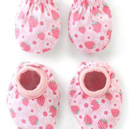 Babyhug 100% Cotton Knit Floral Printed Mittens & Booties -Pink-image-29