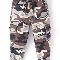 Babyhug Cotton Spandex Full Length Elasticated With Stretch Trouser Camouflage Print - Brown-image-69