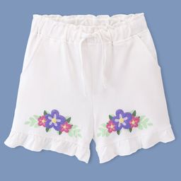 Pine Kids 100% Cotton Knit Mid Thigh Length Shorts With Floral Print - White-image-81