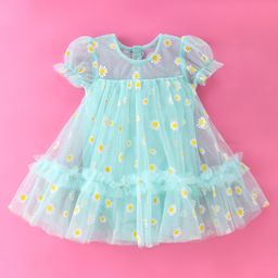 Mark & Mia Puffed Sleeves Onesie with Floral Print - Sea Green-image-94