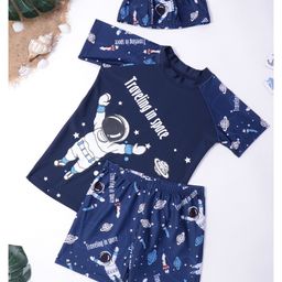 Bubble Berry Half Sleeves Space Theme Printed 3 Piece Swimsuit - Blue-image-89