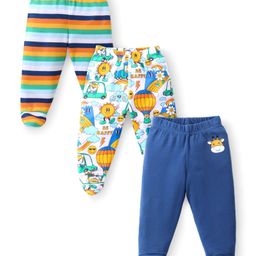 Babyhug Interlock Knit Bootie Leggings with Striped Tiger & Cow Print Pack of 3 - Multicolour-image-27