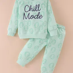 Smarty Boys 100% Cotton Knit Full Sleeves T-Shirt & Lounge Pants Set With Text Print - Fresh Mint-picture-9