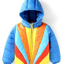 Babyhug Woven Full Sleeves Padded Hooded Jacket with Cut & Sew Design - Blue-image-28