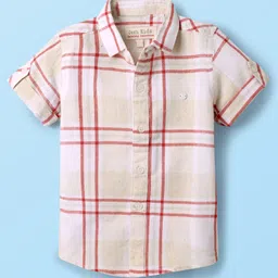JASH KIDS Cotton Woven Half Sleeves Shirt With Checks Print - Red-picture-21