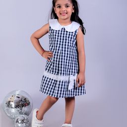 The Mom Store Cotton Sleeveless Checked Dress - Navy Blue-image-73
