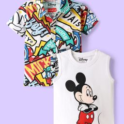 Babyhug Disney Single Jersey Knit Half Sleeves Shirt & T-Shirt With Mickey Mouse Print - Multicolor-image-79
